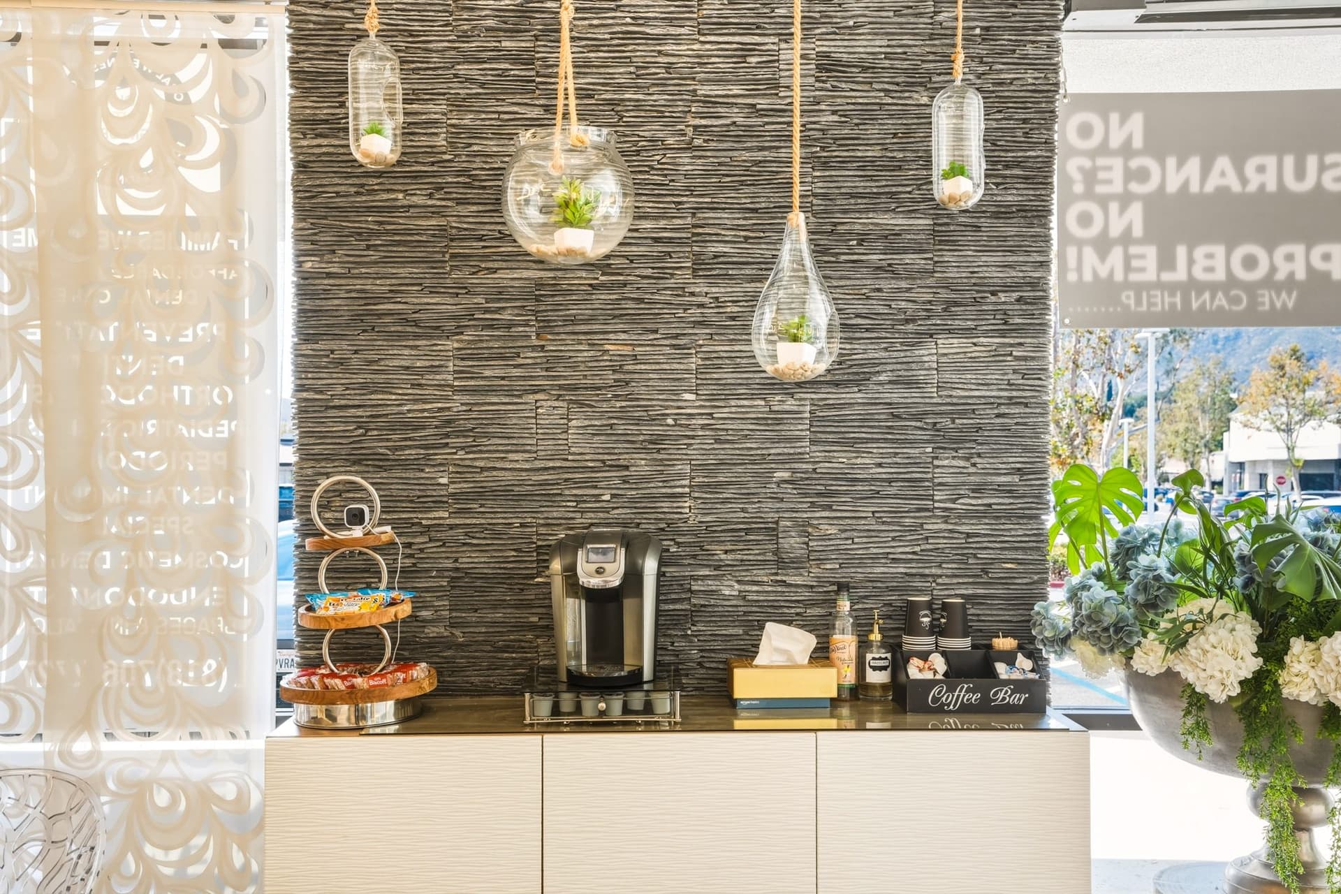 Coffee bar in the patient lounge at Agoura Dental Group